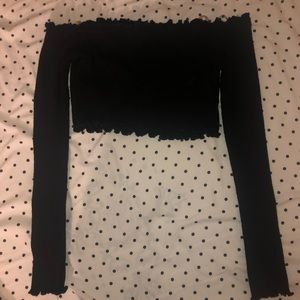 Ribbed Ruffle long sleeve crop top